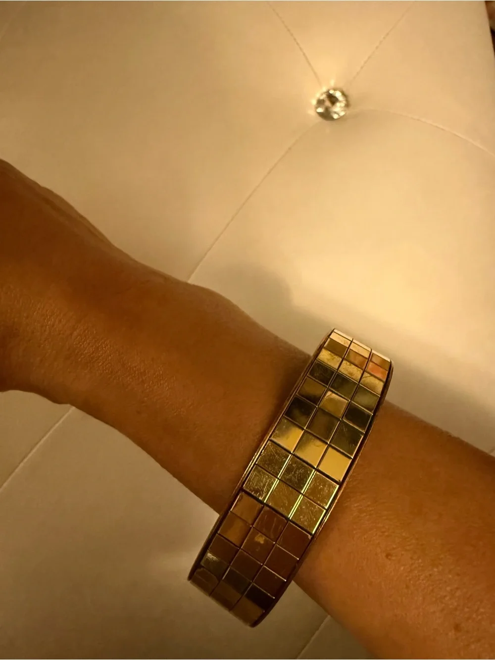 Gold Tone Bangle Bracelet With Gold Tone Squares